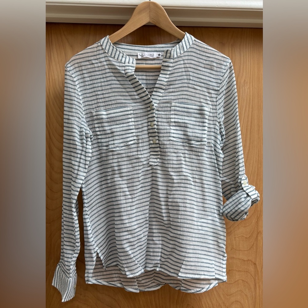 NWT Carve Designs Dylan Gauze Shirt blue white stripe Size S